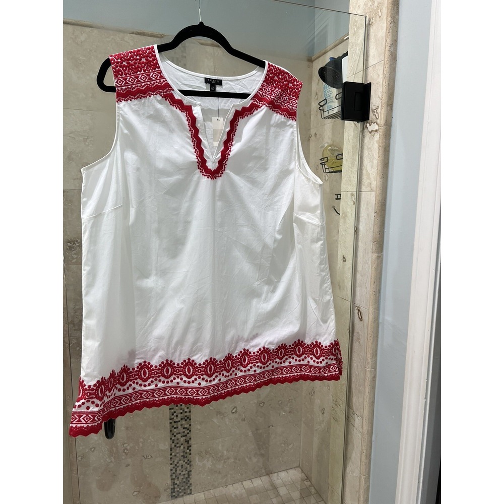 NWT Talbots Cute White Red Floral Embroidered Cotton Sleeveless Blouse 2X
